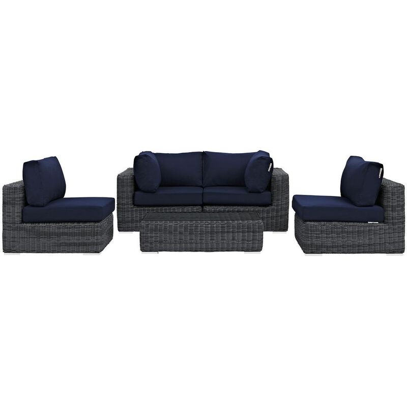 Summon 5 Piece Outdoor Patio Sunbrella Sectional Set - Canvas Navy
