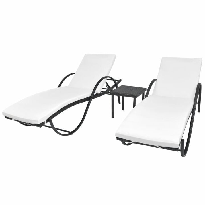 vidaXL Sun Loungers 2 pcs with Table Poly Rattan Black