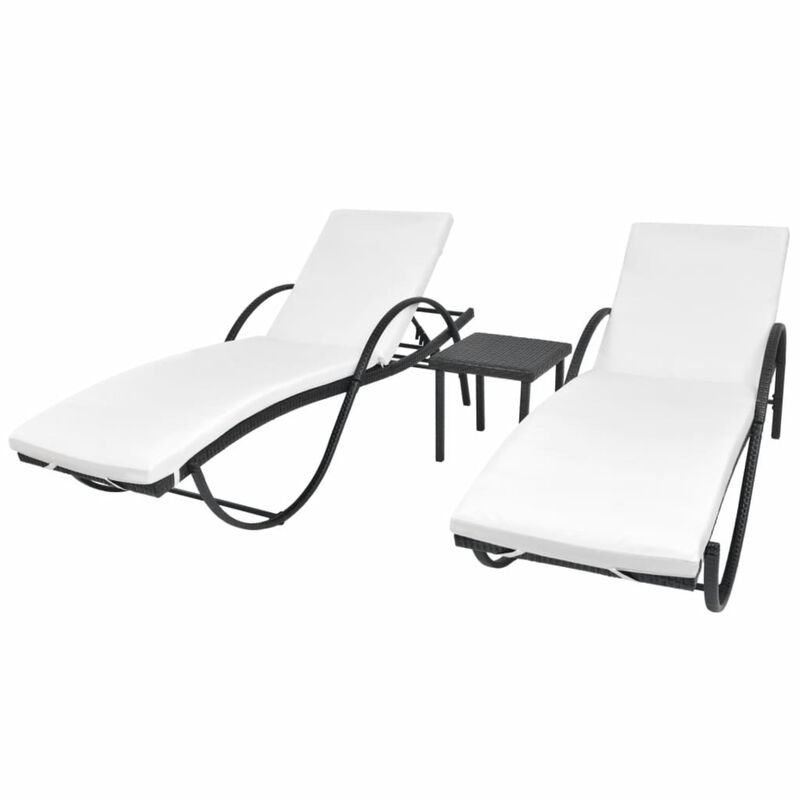 vidaXL Sun Loungers 2 pcs with Table Poly Rattan Black