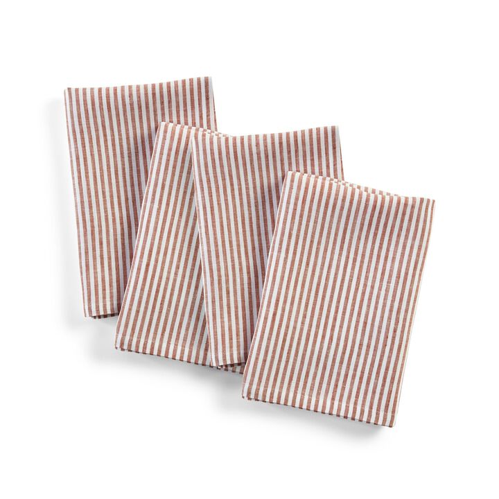 Solino Home 100% Pure Linen Cloth Napkins 20 x 20 Inch Set of 4 Dinner Napkins | Narrow Stripe