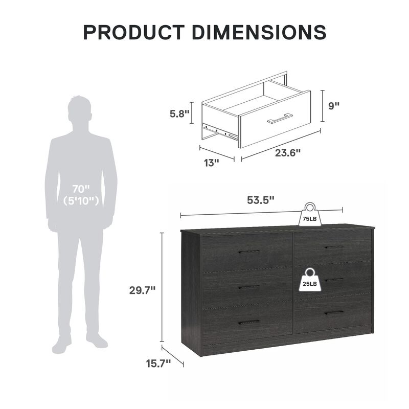 BrEZ Build Pearce Wide 6 Drawer Dresser