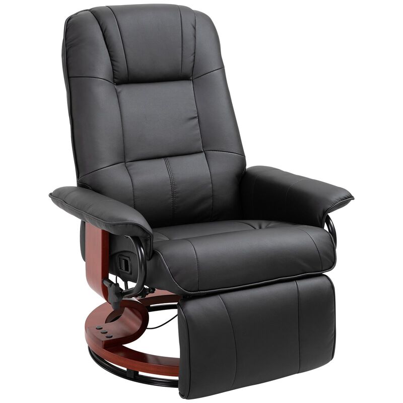 Black Leather Lounger: Swivel Recliner with Adjustable Footrest