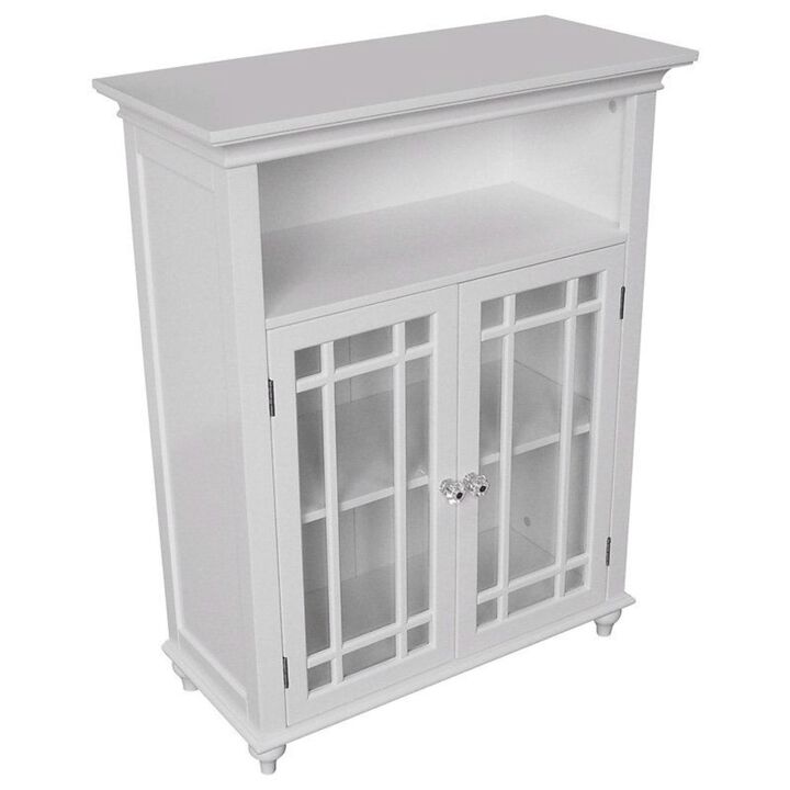 Hivvago Classic White Wood 2-Door Bathroom Floor Cabinet with Glass Paneled Doors