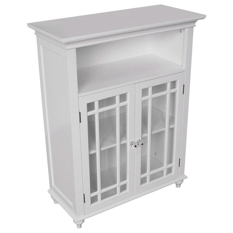 Hivvago Classic White Wood 2-Door Bathroom Floor Cabinet with Glass Paneled Doors