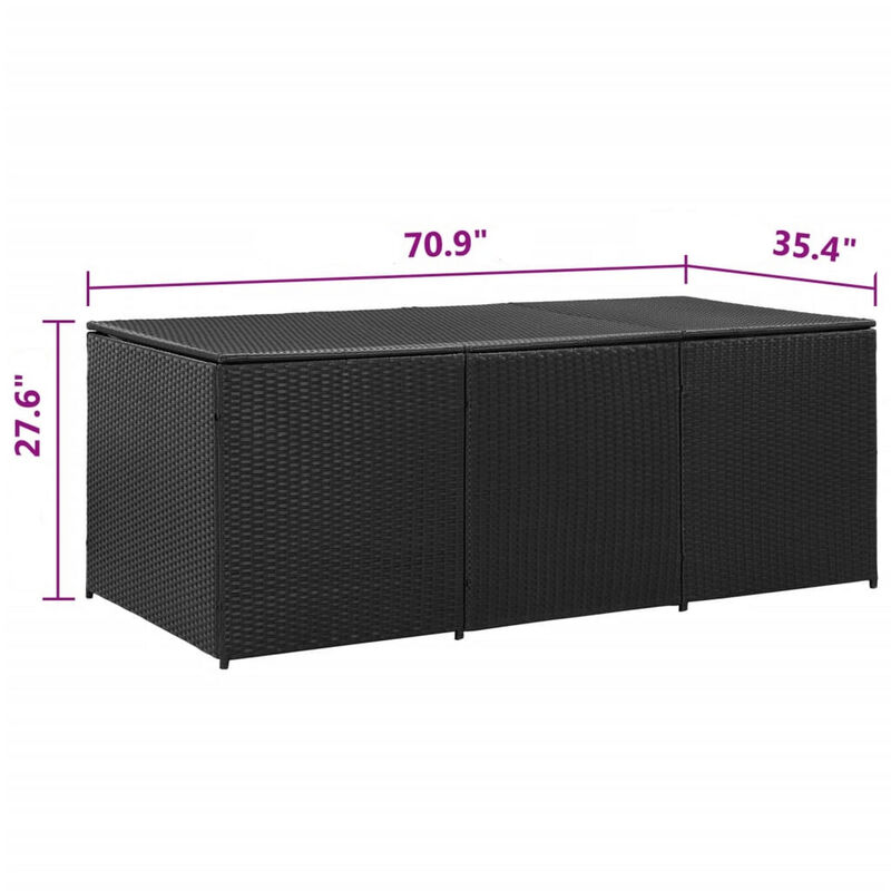 Outdoor Storage Box with Gas Lift, 71 Inch Rectangular, Black Rattan - Benzara