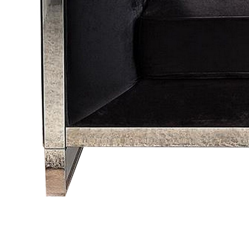 Vade 39 Inch Accent Chair, Stainless Steel Frame, Tufted Black Flannelette - Benzara