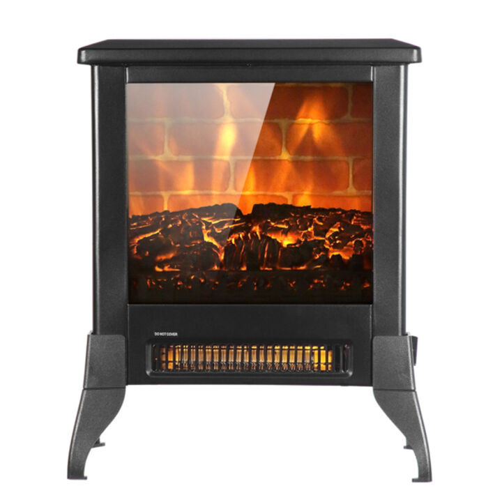 1400W Freestanding Electric Fireplace Heater with Flame and Temperature Control
