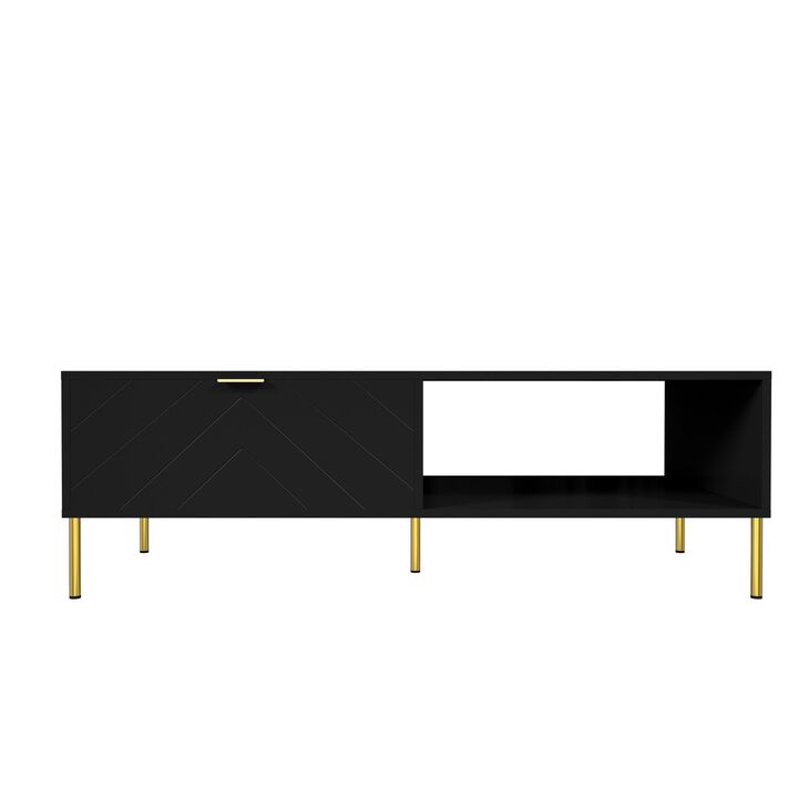 47in Rectangle Wood Mid-Century Modern Coffee Table with 2 Drawers