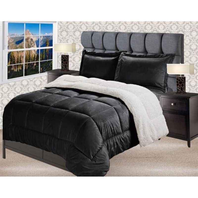Hivvago Queen Size 3 Piece Ultra Soft Sherpa Wrinkle Resistant Comforter Set in