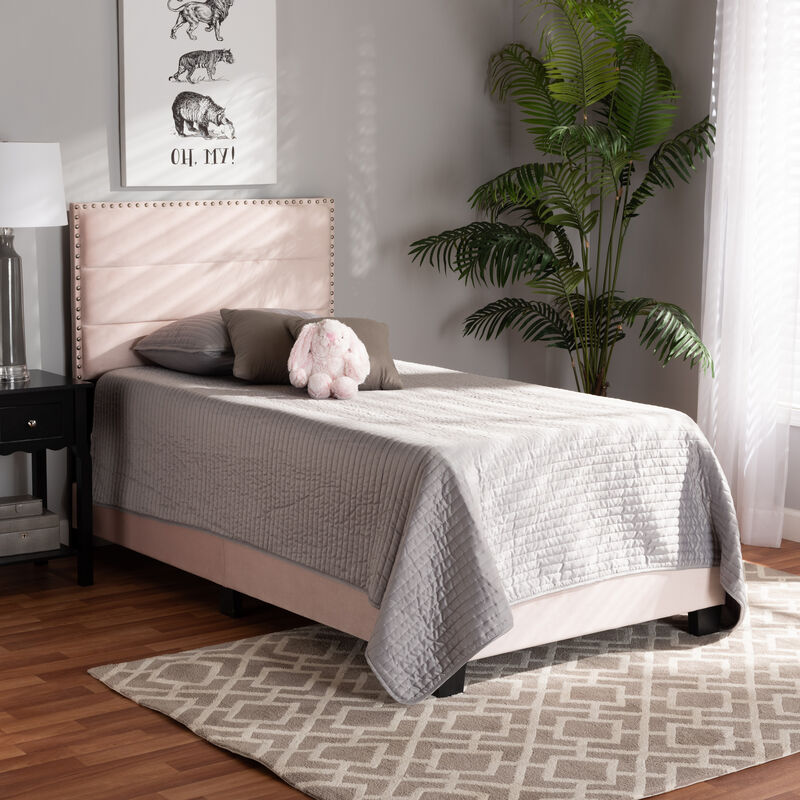 Baxton Studio Tamira Glam Navy Velvet Fabric Upholstered Twin Size Panel Bed