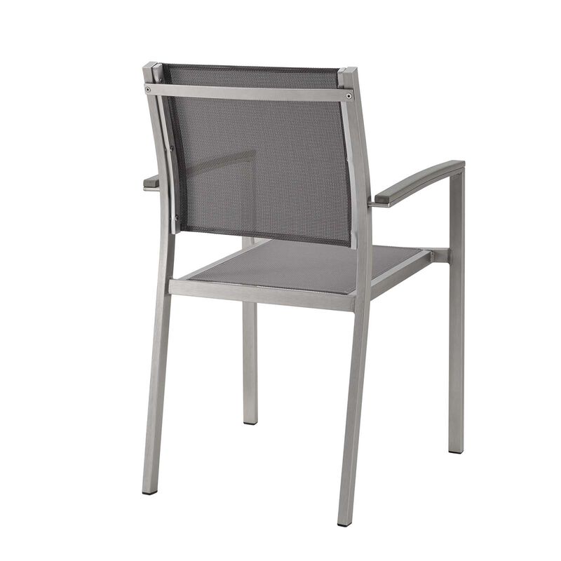 Modway Shore Aluminum Outdoor Patio Dining Arm Chair in Silver Gray