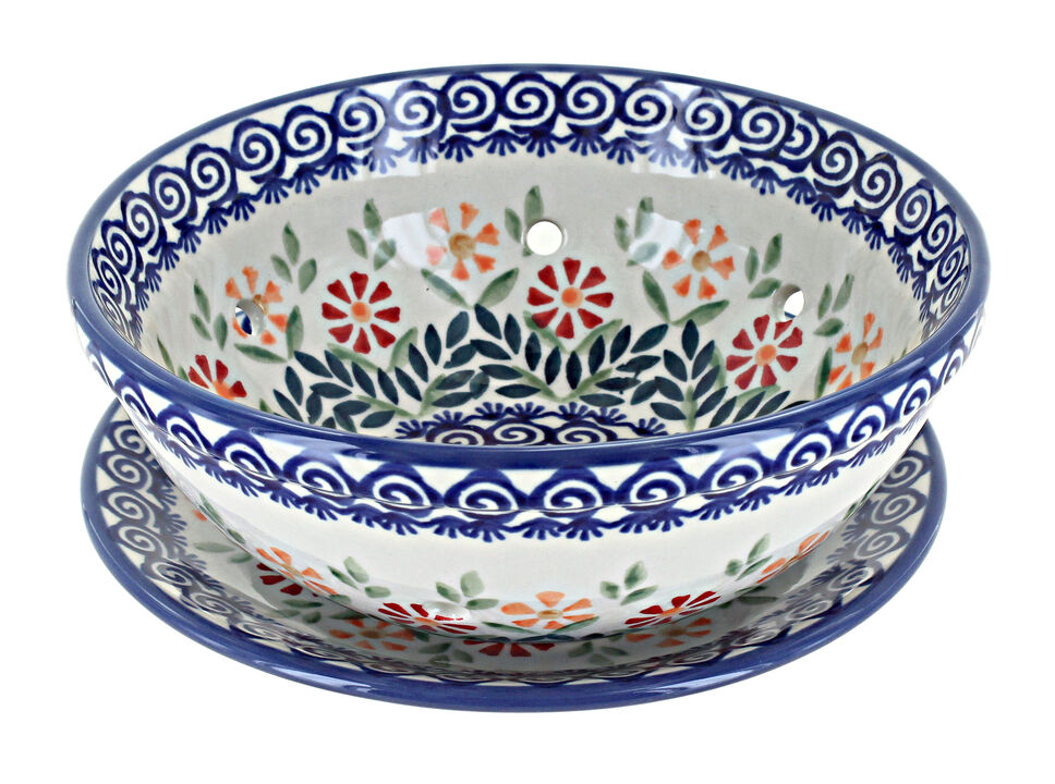 Blue Rose Polish Pottery Halsey Berry Bowl with Plate