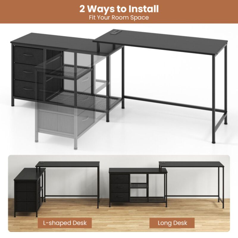 Hivvago L-shaped Computer Desk with Power Outlet for Working Studying Gaming