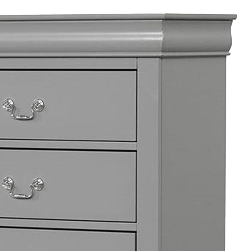 Ryla Tall Dresser Chest, 5 Drawers, Metal Handles, Light Gray Solid Wood
