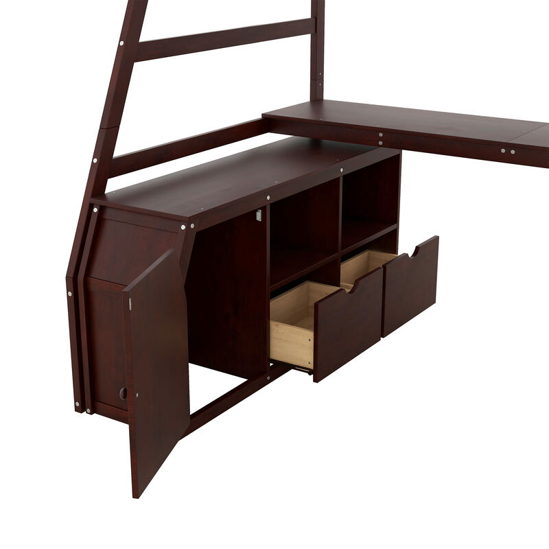 Merax Loft Bed with 7 Drawers and Desk
