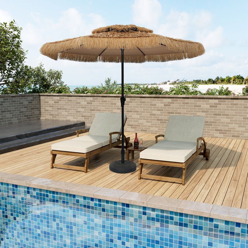 Mondawe 9 ft Hawaiian Style 2 Tier Straw Patio Umbrella Shade with Based Included