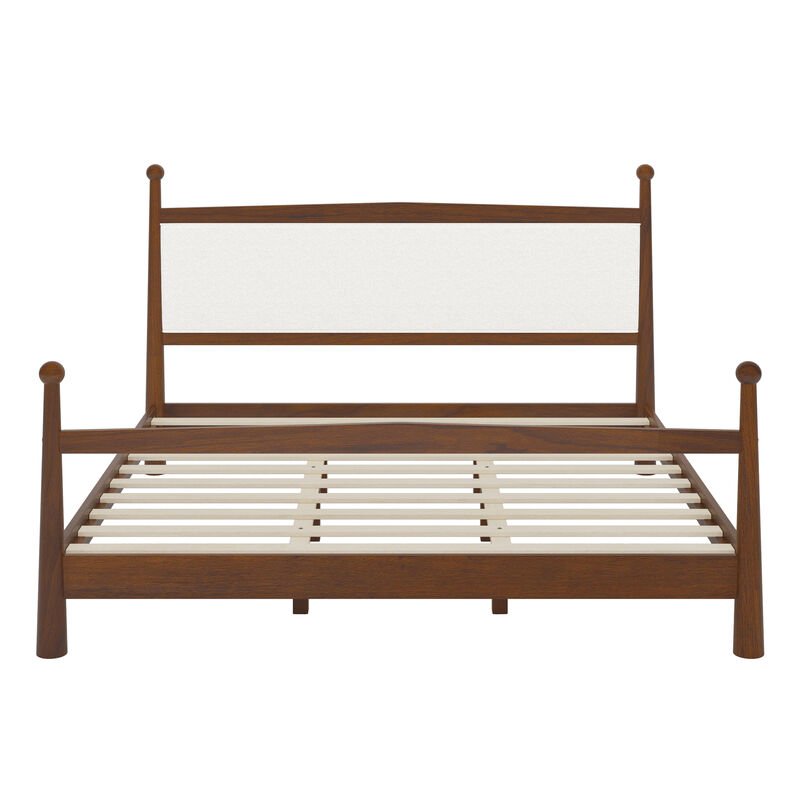 Merax Mid-Century Modern Platform Bed with Upholstered Headboard