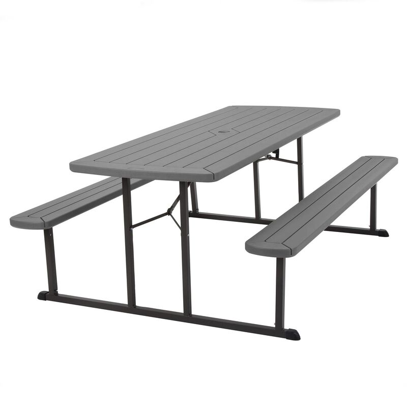 6 ft. Folding Picnic Table, Wood Grain Resin with Steel Legs