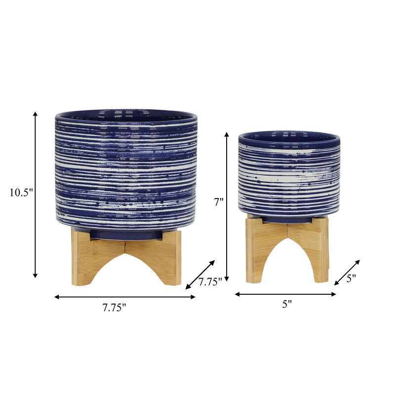 Planter On Stand, Blue Set