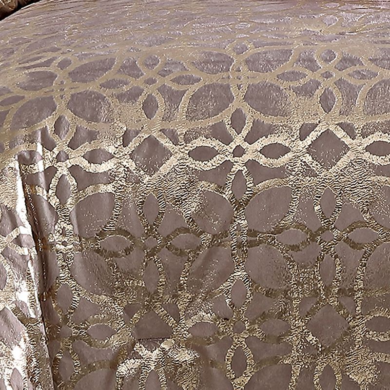 Eve 10 Piece King Size Poly Velvet Comforter Set, Foil Pattern, Blush Pink - Benzara