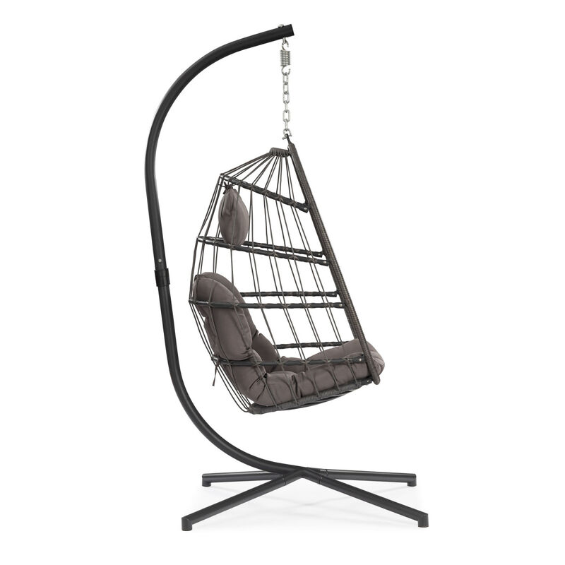 Outdoor Patio Wicker Hanging Chair Swing Chair Patio Egg Chair UV Resistant Dark Cushion