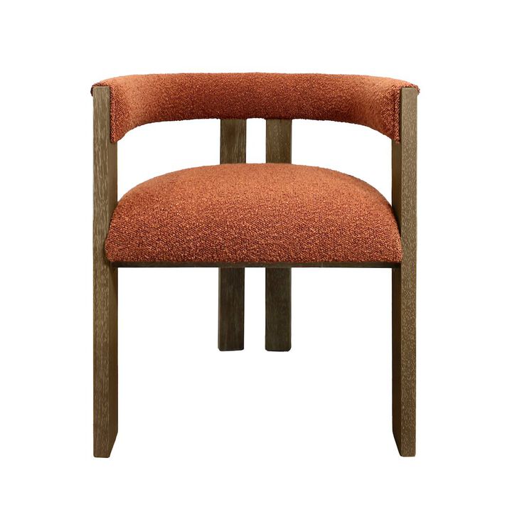 Trish Solid Wood Dining Arm Chair with Gray Boucle Fabric and Down-Filled Seat