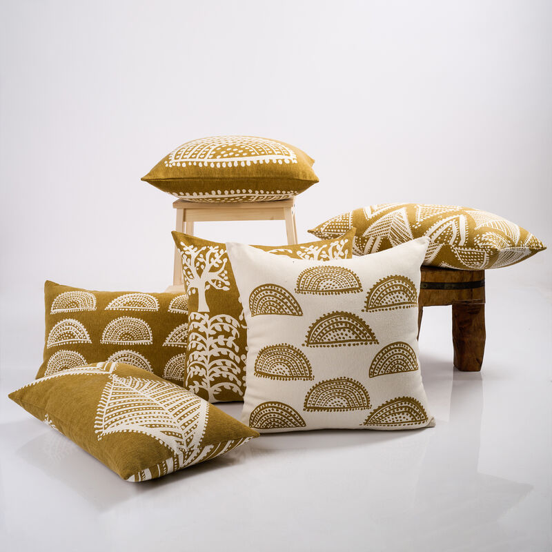 Oceanic elegance artisan print fish lumbar pillow