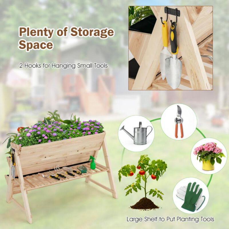 Hivvago 3 Tier Wooden Vertical Raised Garden Bed with Storage Shelf