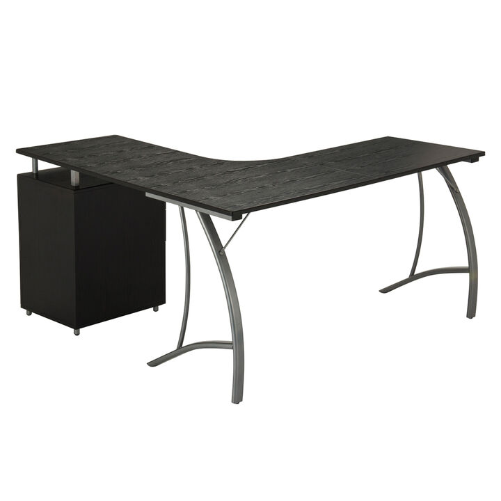 Modern L- Shaped Computer Desk With File Cabinet And Storage, Espresso