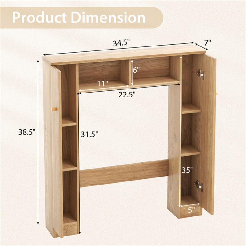 Independent Toilet Storage Cabinet with Shelves and Enclosed Compartment