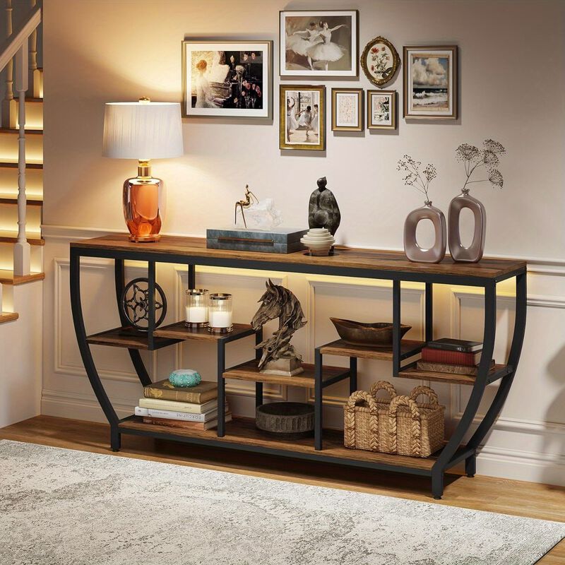70.9 Inch Long Sofa Table with Shelves, Rustic Console Table with Storage, Modern Entryway Table TV Stand, Behind Couch Table Accent Tables for Living Room, Hallway, Foyer, Grey