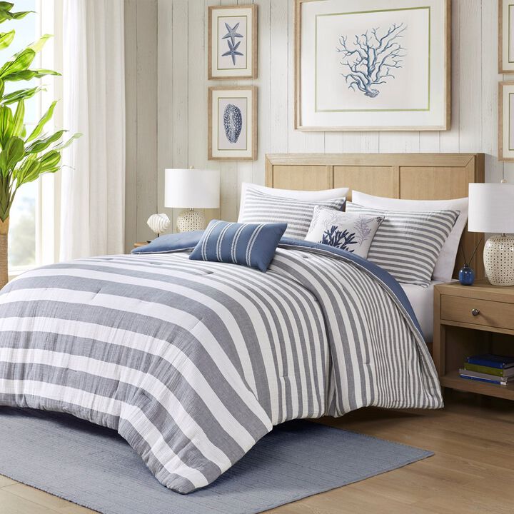 Gracie Mills Diego 5-Piece Coastal Oversized Cotton Stripe Comforter Set