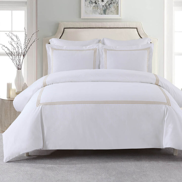Egyptian Linens - Adeline Percale Embroidered Duvet Cover Set - Made in Egypt