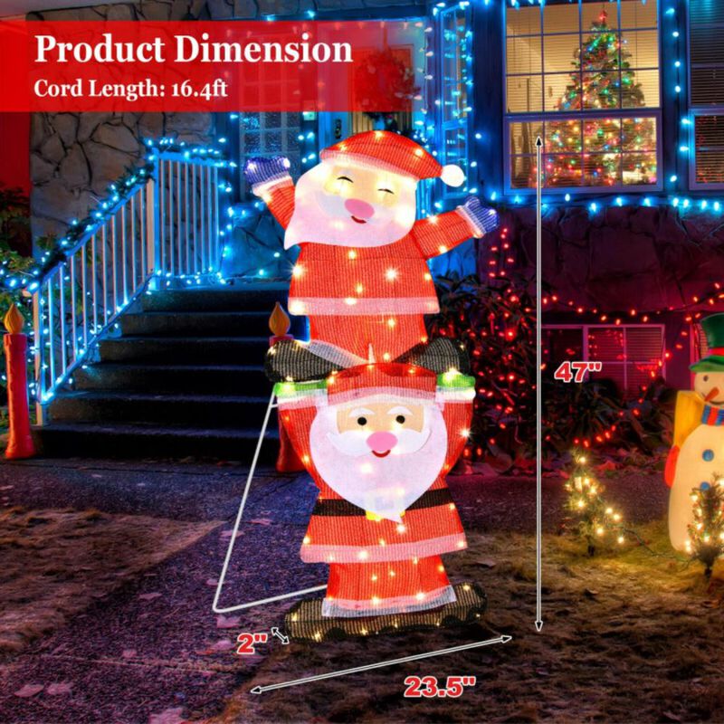 Hivvago LED Double Santa Yard Christmas Decoration with String Lights and Stakes