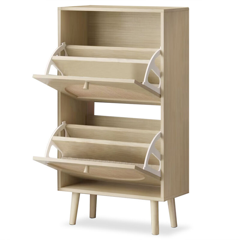 Shoe Storage Cabinet with 2 Rattan Drawers, Space-Saving Shoe Rack