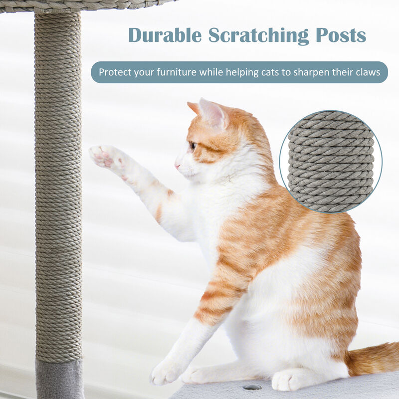 42" Tall Cat Tower with Curved Metal Supporting Frame for Large & Small Cats-Grey