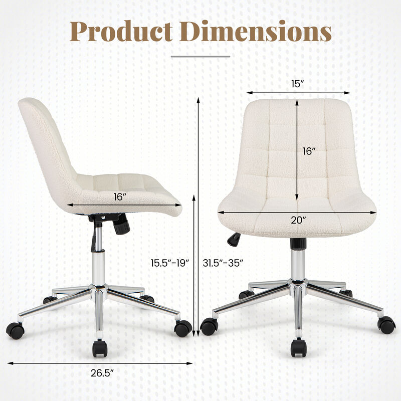Teddy Fleece Armless Office Chair Makeup Vanity Chair