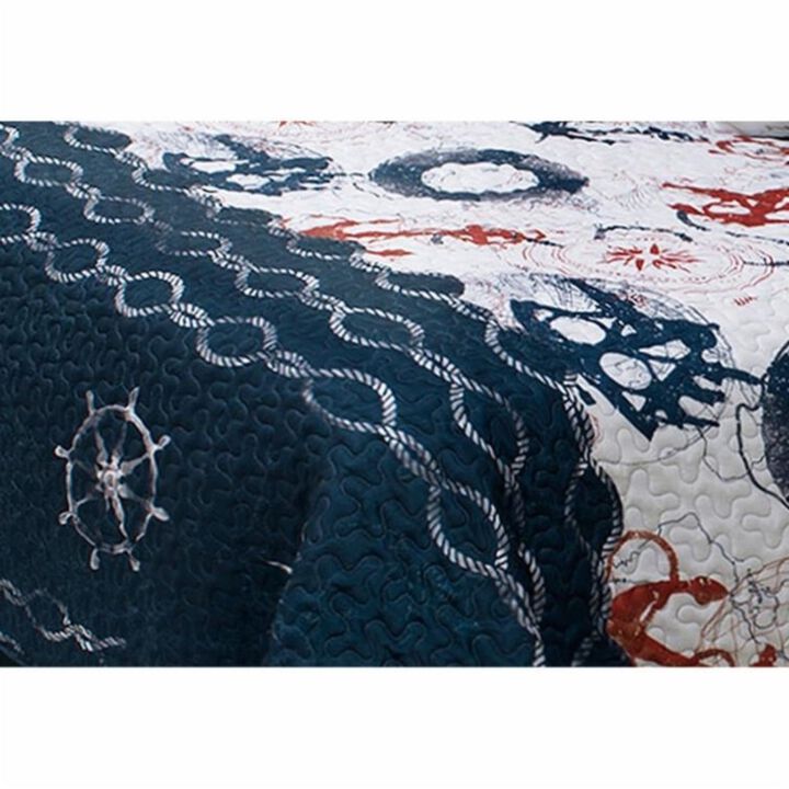 QuikFurn King Size Modern Coastal Anchor Polyester Reversible Quilt Set