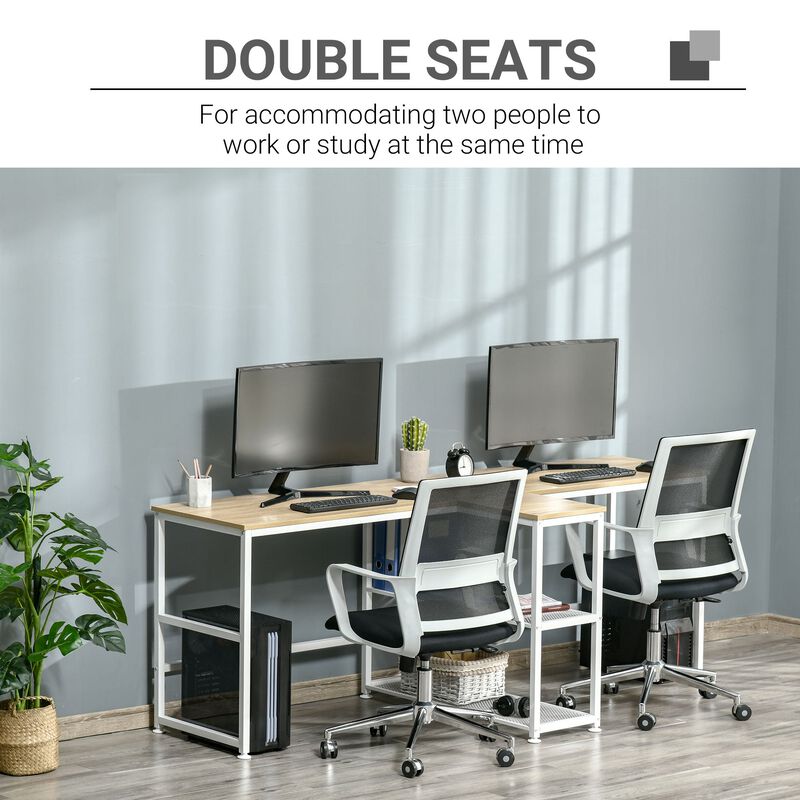 Natural Wood Office: 83" Double Desk with Storage for Home Office