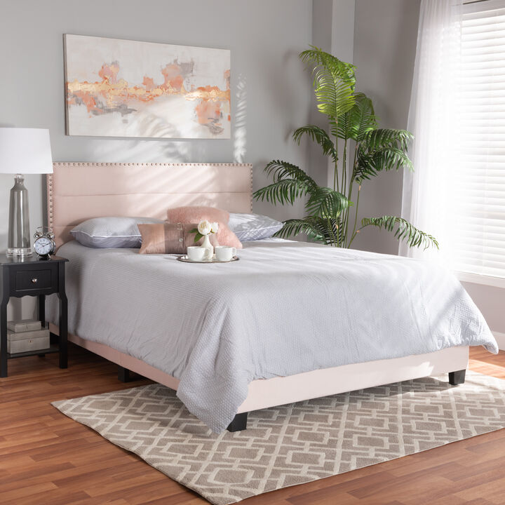 Baxton Studio Tamira Glam Light Pink Velvet Fabric Upholstered Queen Size Panel Bed
