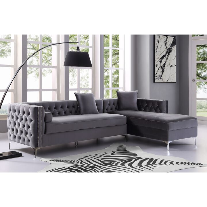 Inspired Home Clarinda Velvet Right Facing Chaise Sectional Sofa