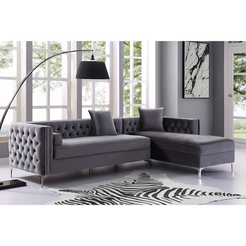 Inspired Home Clarinda Velvet Right Facing Chaise Sectional Sofa