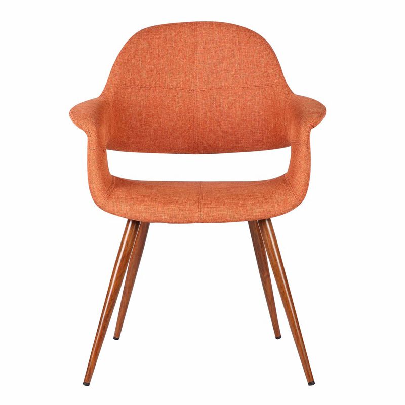 Fabric Mid Century Dining Chair with Round Tapered Legs, Orange and Brown-Benzara