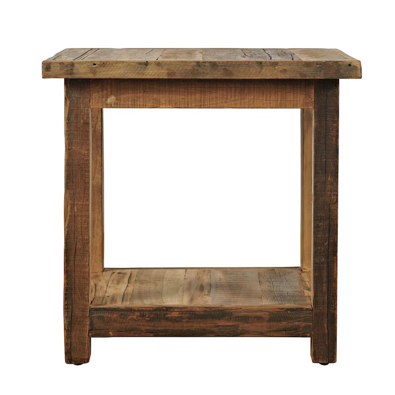 Jofran Reclamation Rustic Reclaimed Solid Wood Chairside End Table with Storage Shelf