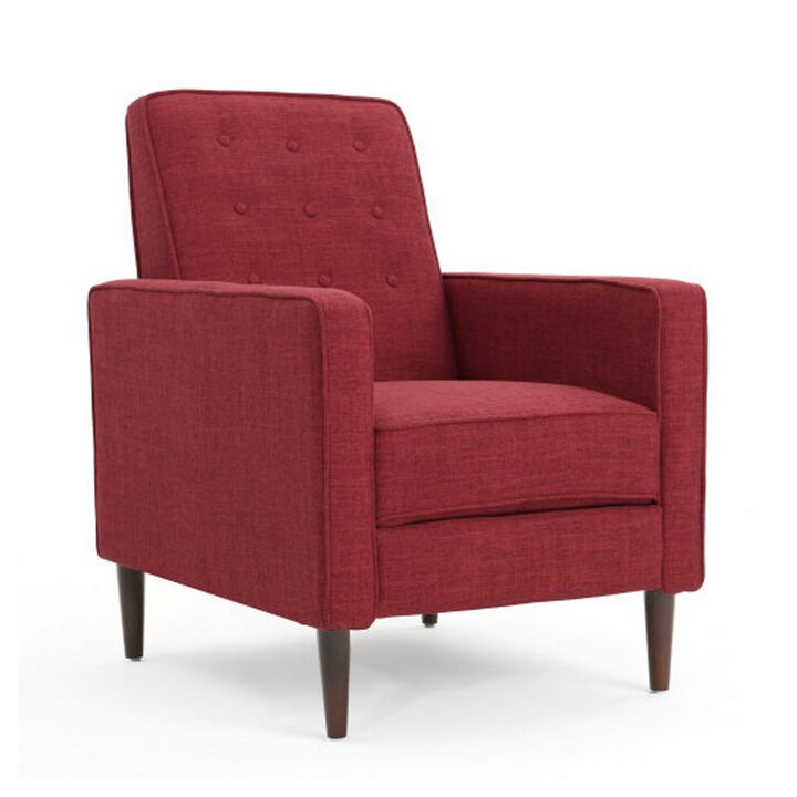 Dupe Manual Reclining Chair, Button Tufted Design, Red Polyester - Benzara