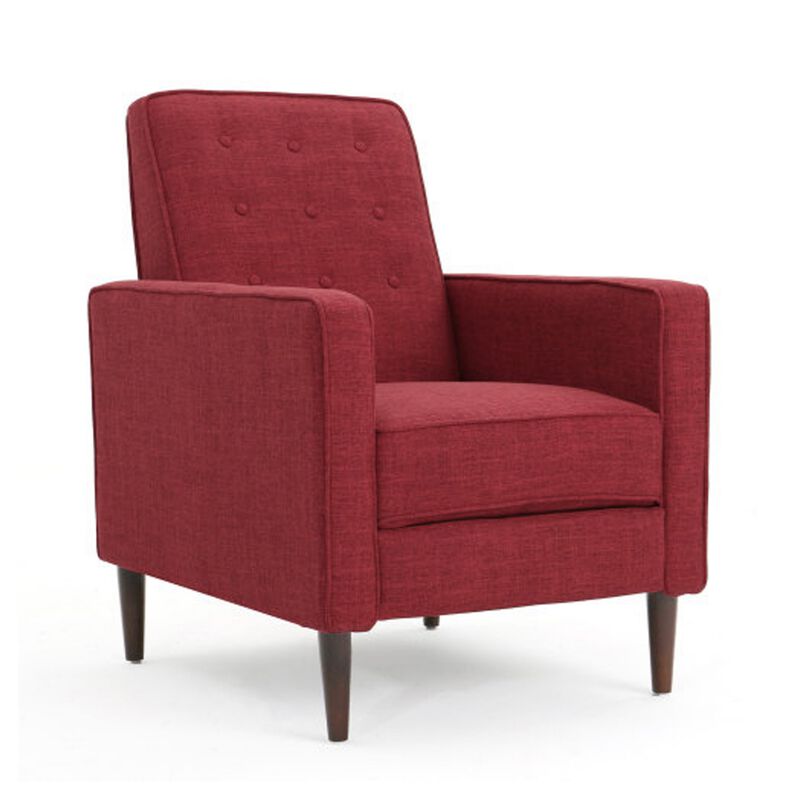 Dupe Manual Reclining Chair, Button Tufted Design, Red Polyester - Benzara