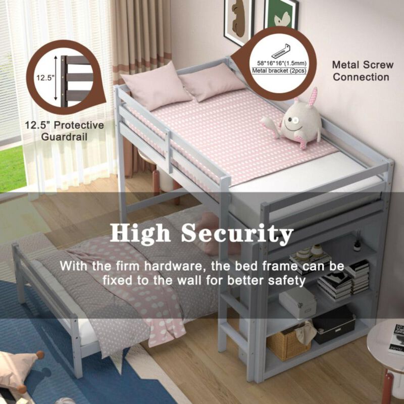 Hivvago Twin Over Twin Loft Bunk Bed with 3-Tier Bookcase