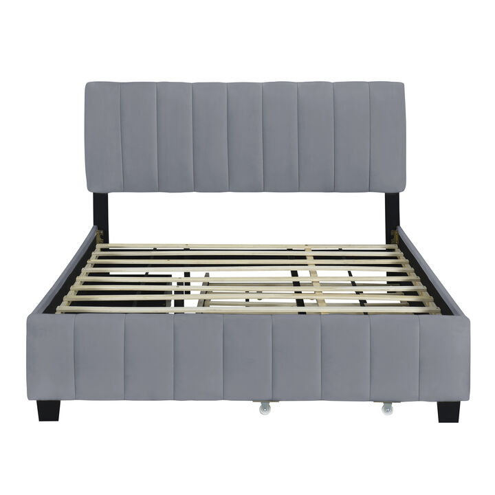 Merax Velvet Platform Bed Frame with  Drawers and Trundle