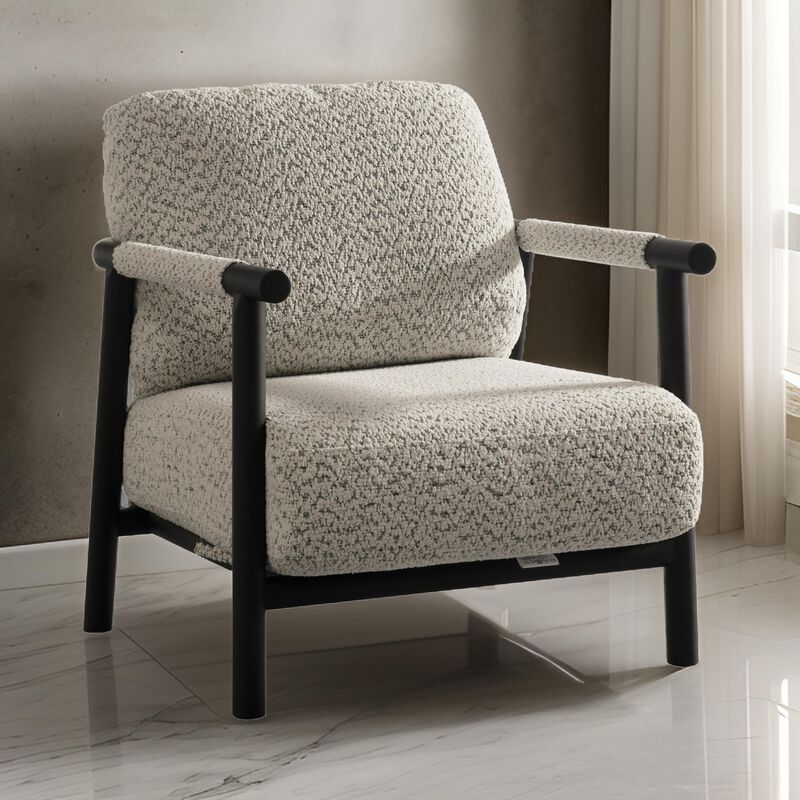 Cid Bali 28 Inch Accent Chair, Gray Polyester, Cushions, Black Metal, Wood - Benzara