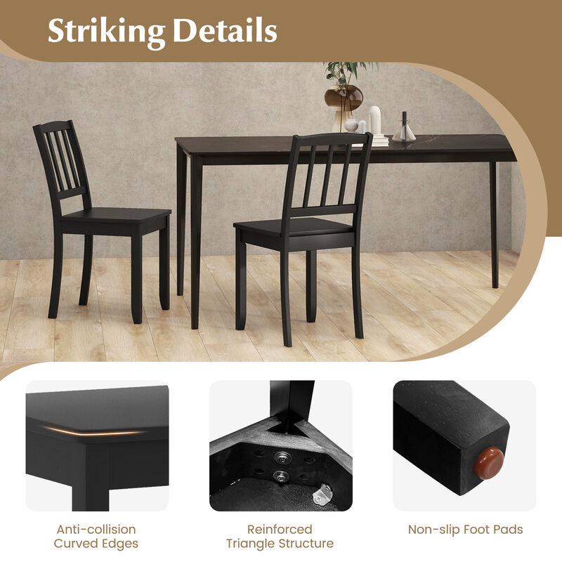 Wood Dining Chair Set of 2 with Rubber Wood Legs